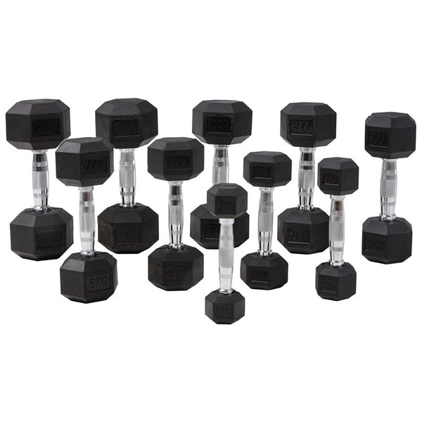 Hexagonformade hantlar mellan 1 kg och 10 kg